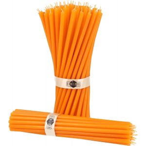 Bougies En Cire D'abeille Pure,Bougies Naturelles Pour La Pri&egrave;re &Agrave; L'eglise,Rituales,La M&eacute;ditation,D&eacute;coration Pour Le G&acirc;teau D'anniversaire,18,5 Cm De Long,Lot De 50 (Orange) - Neuf