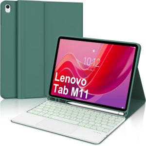 Winchking &Eacute;tui De Clavier Pour Lenovo Tab M11 11"" 2024, Clavier Pour Tablette Lenovo Tab M11, &Eacute;clairage 7 Couleurs, Magn&eacute;tique Amovible Avec Disposition Qwertz, Pav&eacute; Tactile Vert Fonc&eacute;[Z2152] - Neuf