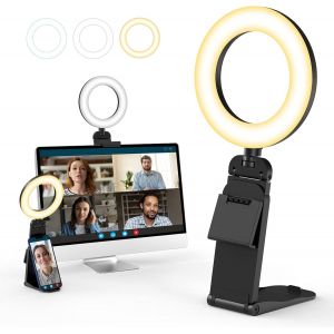 LORANKA-Ring Light 5"" pour Ordinateur, T&eacute;l&eacute;phone, Webcam &iquest; Anneau Lumineux avec Rotation &agrave; 360&deg;, 3 Modes d&iquest;&Eacute;clairage et 10 Niveaux de Luminosit&eacute; pour Selfie, Maquillage, Visioconf&eacute;rence, Streaming - Neuf