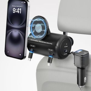 Retractable Chargeur Voiture Appui-T&ecirc;te, Chargeur De Voiture 6 En 1 &Agrave; Charge Ultra Rapide Adaptateur, Si&egrave;ge Arri&egrave;re C&acirc;ble R&eacute;tractable Pour Iphone 16 15 Ipad Galaxy S23 - Neuf