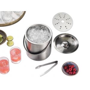 Seau &Agrave; Glace Isotherme En Acier Inoxydable De 2 L Avec Couvercle, Pince Et Passoire - Neuf
