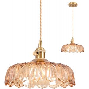 Ulteronixshop-R&eacute;tro Lustre Suspension Int&eacute;rieur En Verre 25cm E27 Vintage Suspension Luminaire Avec Abat-Jour En Verre Ambre Lustre De Plafond Pour Salon Chambre Cuisine Bar Couloir Salle Chevet - Neuf