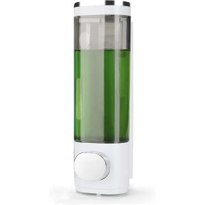 KAL-Distributeur De Savon Mural Sans Perçage - En Plastique Noir Et Blanc - Convient Pour La Cuisine, La Salle De Bain, Les Toilettes Pour Gel Douche, Le Shampooing, Le Savon (1 X 300 Ml) - Neuf