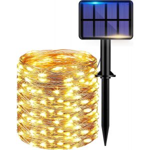 KAL-Guirlande Solaire Exterieur, 12M 120Led Lumineuse Extérieur, 8 Modes Étanche Lumière Solaire Pour Jardin Arbre Terrasse Mariage Noël Cour Maison Fête Décoration Blanc Chaud - Neuf