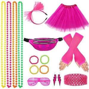Déguisement Année 80 Accessoire Femme Années 80s Disco Costume Vetement Fête Néon Tutu Fluo Rouge - Neuf