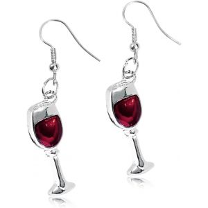 Kal-Boucles D'oreille Argenté Boucles D'oreille, Verre De Vin De Boucles D'oreille En Verre De Vin Rouge, Bijoux Faits De Mode, Cadeaux Pour Femmes Et Filles - Neuf