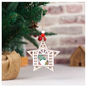 1 pendentif en bois avec pentagramme de Noël - Neuf