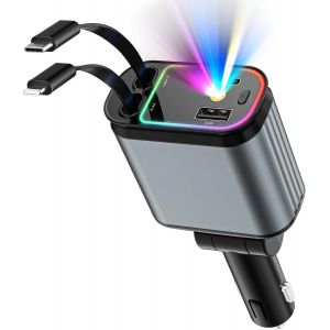 Ofottofo Chargeur Voiture Retractable Allume Cigare Usb C, Chargeur Telephone Voiture 4 En 1 À Charge Rapide 66 W, Adaptateur Usb Voiture Lumière Étoilée Pour Iphone, Galaxy, Noir Profond - Neuf