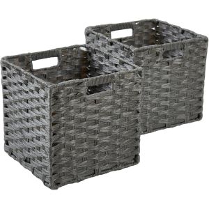 YEMAESRE-Boîte De Rangement Cube,Boîtes Kallax En Faux Rotin 31X31X31Cm Pour Étagère À Vêtements Jouets Placard De Pépinière Étanche, Non Moisi(Gris, 2 Pièces) - Neuf