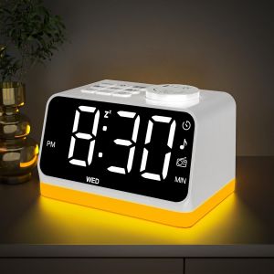 ASFASFq-Radio Reveil Digital avec Double Alarme,Réveil Numérique Chiffre Coloré avec Radio FM et 2 Ports de Chargement USB,Réveil Matin avec 8 Lumières, Snooze,Aide au Sommeil,Minuterie (Blanc) - Neuf