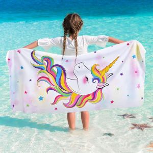 Serviette De Plage Licorne-76 X 150cm Rainbow Polyester Camping Serviettes Pour Filles Enfants S&eacute;chage Rapide Ultra Absorbant Super Doux Couverture De Plage Piscine Voyage Natation - Neuf