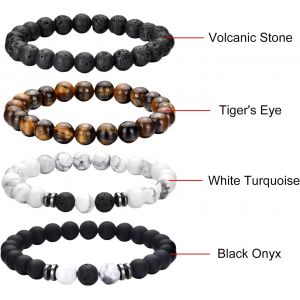 Bracelet Pour Homme, 4 Pcs Bracelet Pierre Naturelle Homme, 8 Mm Bracelets Extensibles En Pierre De Lave, Bracelet Perles Homme Pour Papa Mari Copain Couple De Cadeau Personnalis&eacute; - Neuf