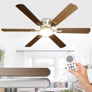 132Cm Grand Ventilateur Plafond Avec Lumiere Double Face Pale,Ventilateur Plafond Silencieux Avec Telecommande Pour Chambre Salon,6 Vitesses (Montage En Plafonnier-6 Pales) - Neuf