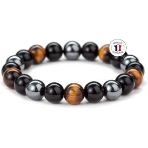 Triple Protection Natural Stone Bracelet | Stretch Bracelet | Tiger Eye - Black Obsidian - Hematite - Neuf