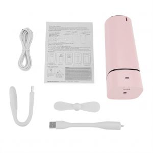 HJLIAN Humidificateur ultrasonique multifonction rechargeable par USB, diffuseur de lumiere nocturne avec mini ventilateur, rose - Neuf