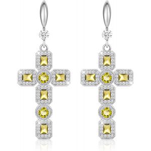 Boucles D'oreilles Suspendues En Forme De Croix,Argent Et Or,Bijoux Tendance,Boucles D'oreilles À Pendentif En Forme De Croix En Moissanite,Pierre De Naissance Et Strass.[X2180] - Neuf