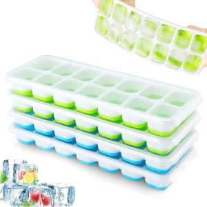 Lot De 4 Bacs À Glaçons En Silicone Avec Couvercle, Peu Encombrants Et Empilables, Certifiés Lfgb Et Sans Bpa, Bacs À Glaçons Carrés Faciles À Retirer - Neuf