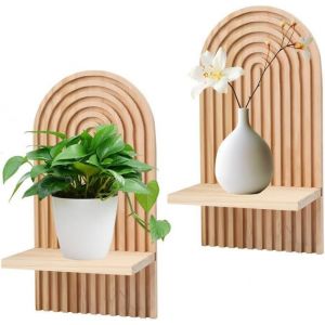 2 Pcs &Eacute;tag&egrave;res en Bois pour la D&eacute;coration, Planche en Bois D&eacute;corative Boh&egrave;me &Eacute;tag&egrave;re Murale en Bois &Eacute;tag&egrave;re &agrave; Plantes D&eacute;coration Mural pour la Cuisine, la Chambre, la Salle de Bain, Salon - Neuf