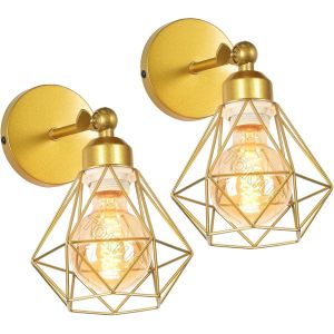 TIANYI-Lot de 2 Appliques Murales Interieur Vintages Industrielles Plafonniers Luminaires E27 en Métal Lampe Murale Industrielles Rétro Réglable 180° éclairage Mural Cuisine Salon (Doré-2pcs) - Neuf
