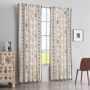 TIANYI-Rideaux de fenêtre bohème ¿ Motif géométrique avec Pompons ¿ pour Chambre à Coucher et Salon ¿ Rideaux avec Passe-Tringle en Coton (150 x 160 cm (l x L), 1 Panneau) - Neuf