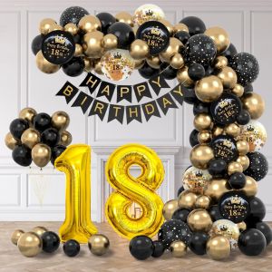 SJZG-D&eacute;corations De 18E Anniversaire Pour Gar&ccedil;ons &iquest; Kit D'Arche De Ballons Noirs Et Dor&eacute;s Avec Feuille D'Aluminium En Forme De Chiffre Et Confettis &iquest; D&eacute;coration De F&ecirc;te Pour Hommes, Femmes Et Anniver - Neuf