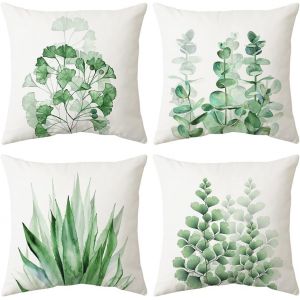 Trahoo-Lot De 4 Housse De Coussin 45x45cm, Moderne Taies D'oreiller D&eacute;coratif Canap&eacute; Coussin Canape Pour Chambre, Canap&eacute;, Chaise, Lit,Jardin (Vert D'&eacute;t&eacute;-Velours) - Neuf