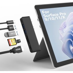 Station d'accueil Surface Pro X Hub, Accessoires Microsoft Surface Pro X 6 en 2 avec HDMI 4K + Port USB C Audio et Transfert de donn&eacute;es + 2 USB 3.0 + Lecteur de Carte SD/TF - Neuf