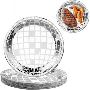 Checarzhn--No1-25 Pièces Disco Party Grande Assiette Party En Carton, 23cm Ensemble De Vaisselle De Fête Argent, Disco Vaisselle Anniversaire Assiettes, Pour Anniversaire,Mariage Fournitures - Neuf