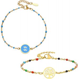 Eryi-2 Bracelets: Zodiaque Et Arbre De Vie, Parure Bijoux Femme En Acier Inoxydable, Multicolore - Idée Cadeau - Neuf