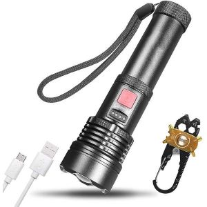 Lampe Torche Tactique 1 500 Lumens Et Porte-Clés ¿ Étanchéité Ip56, 5 Modes, Rechargeable Par Usb, Durable Pour L'extérieur Et Les Urgences - Neuf