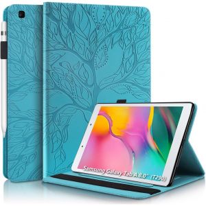 Coque Galaxy Tab A8 8 Pouces 2019 Etui Housse En Cuir Pu Portefeuille Stand Support Tablette Coque Avec Porte-Stylo Pour Samsung Galaxy Tab A 2019 8.0" Sm-T290/Sm-T295 Arbre En Relief Bleu - Neuf