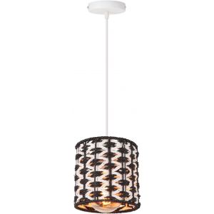 TIANYI-Suspension Luminaire Rotin Vintage Lustre Boho Abat-jour E27 Lampe Suspendue R&eacute;tro Corde Bicolore Design pour Chambre Salon Cuisine - Neuf