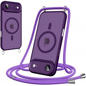 TRAHOO-Coque Magn&eacute;tique pour iPhone Air avec Cordon 6.5"",[Compatible avec MagSafe] Etui Translucide Mat Arri&egrave;re Antichoc R&eacute;glable Portable Lanyard Case Protection iPhone 17 Air, Violet - Neuf