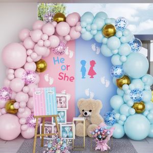 Pink And Blue Balloon Arch Kit, 123Pcs Garland Balloons Gender Reveal Blue Pink Confetti Metallic Gold For Kids Girls Birthday Parties Baby Shower Reveal Gender Decoration - Neuf