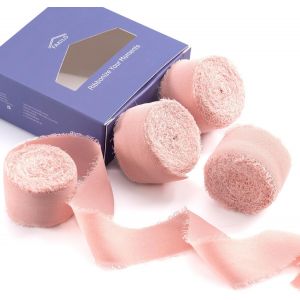 Ruban En Mousseline De Soie &Agrave; Franges Fait &Agrave; La Main 4 Rouleaux De 2,5 Cm X 5 M De Ruban Rose Blush, 20 M De Ruban En Mousseline De Soie Pour Faire-Part De Mariage - Neuf