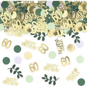 D&iquest;&iquest;coration d'anniversaire &iquest;&iquest; disperser - Confettis 60 ans Vert/Dor&iquest;&iquest; avec &iquest;&iquest;l&iquest;&iquest;ments classiques - 200 pi&iquest;&iquest;ces - PVC, Papier - Neuf