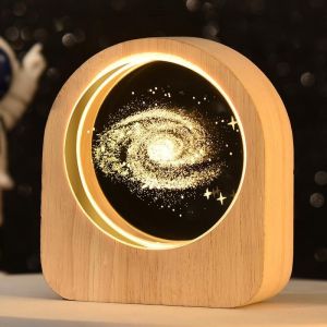 Veilleuse En Boule De Cristal 3D, Lampe De Lune Usb, Planètes, Système Solaire, Scène De Nuit, Astronomie, Système Solaire 3D, Lampe En Forme De Boule De Cristal, Lampe En Bois Pour - Neuf