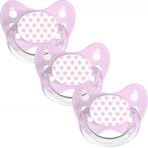 Set De 3 Tétines Orthodontiques En Silicone-Taille 3,Dès 14 Mois-La Sucette Pour Bébé Évite Le Désalignement Des Dents-Fabriqué En Allemagne-Sans Bpa-Étoiles Rose,Rose - Neuf