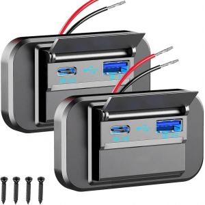 Prise de Chargeur USB de Voiture PD Type C et QC3.0, avec Interrupteur Étanche Chargeur, pour 12V/ 24V Voiture Bus Camping Car Bateau - Neuf