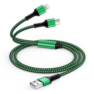 TIANYI-Cable Multi Chargeur 2 en 1, Cable USB Multi Embout [1.2M] Multiple C&acirc;ble Telephone Portable Nylon avec USB Type C Lightning C&acirc;ble pour iPhone 16/15/14/13/12/11 Pro, Galaxy S25/S24/S23 Ultra,H - Neuf