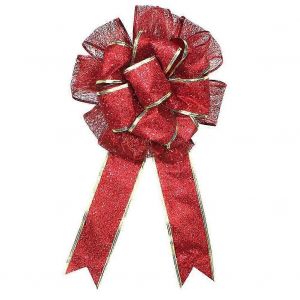 Rouge De No&euml;l Arcs De Ruban En Plein Air Devant La Porte Grand Arbre De No&euml;l Du Haut De La Proue &Agrave; La Maison D&eacute;corations - Neuf