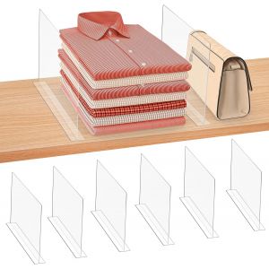 Jexnovashop-Separateur Etagere Dressing En Acrylique Transparent Lot De 6 - Amenagement Interieur Placard Vertical Pour Chambre, Cuisine, Magasin, Bureau - Separateur Vetement, Sacs, Serviettes, Livr - Neuf