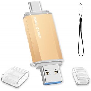 Clé USB C 128 GO,Clé USB 128Go 3.0 OTG Type C Flash Drive 2 en 1 Pen Drive Portable Clef USB Mémoire Stick pour Ordinateur Portable/PC/Voiture/Tablette/Smartphone/TV (Or) - Neuf