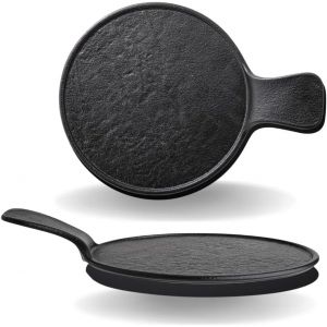 Checarzhn--No1-Wil - Plat De Service Avec Poignée - Porcelaine Noire - Imitation Pierre Naturelle - Plateau De Service Pour Sushis, Charcuterie, Fromage - Sûr - Résistant Aux Rayures - Lavable Au Lav - Neuf