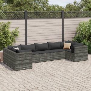 Prolenta Premium - Salon De Jardin 7 Pcs Avec Coussins Gris Résine Tressée - Neuf