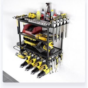 Support Mural pour Outils &Eacute;lectriques, Organiseur Mural &agrave; 4 Couches avec Supports de Perceuse &Tournevis & Marteaux, &Eacute;tag&egrave;re &agrave; outils en Fer pour Garage, Atelier Automobile, 59,5 x 24,5 x 41,5 cm - Neuf