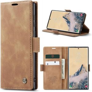 Case For Samsung Galaxy S25 Ultra 5G Premium Leather Protective Pouch Wallet Flip Case Magnetic Case Cover For Samsung Galaxy S25 Ultra, Brown - Neuf