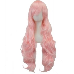 Tianyi-80cm Longue Perruque De Cosplay De Cheveux Naturels Boucl&eacute;s Avec Une Frange Color&eacute;e Halloween Costume Party Perruques Pour Les Femmes (Rose Vif) - Neuf