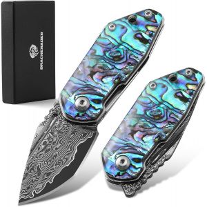 Couteau Pliant Damas,Damas Pour Femmes Et Hommes Porte-Clés Japonais,Mini Couteau De Poche Pliant Vg10,Boîte Cadeau Incluse - Neuf