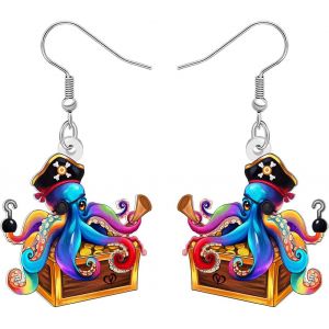 Kal-Boucles D'oreilles Pendantes En Acrylique En Forme De Pieuvre - Margarita - Verre À Cocktail - Bijoux Océaniques - Cadeaux Pour Les Amateurs De Vin - Accessoires De Pirate - Neuf